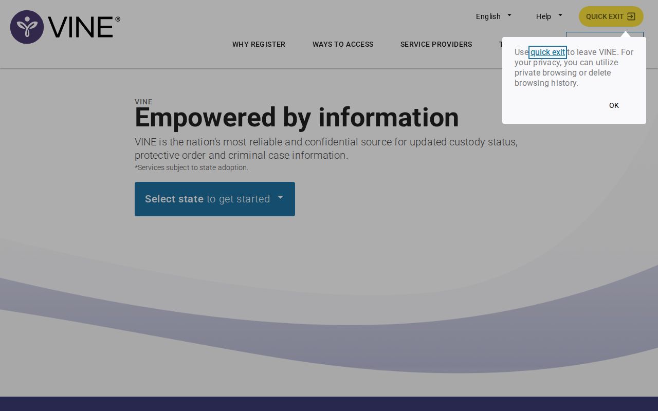 VINELink notification registration for Gibson County custody alerts